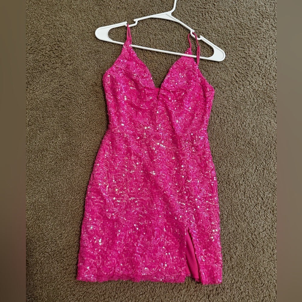 Lucy in the sky, pink homecoming dress